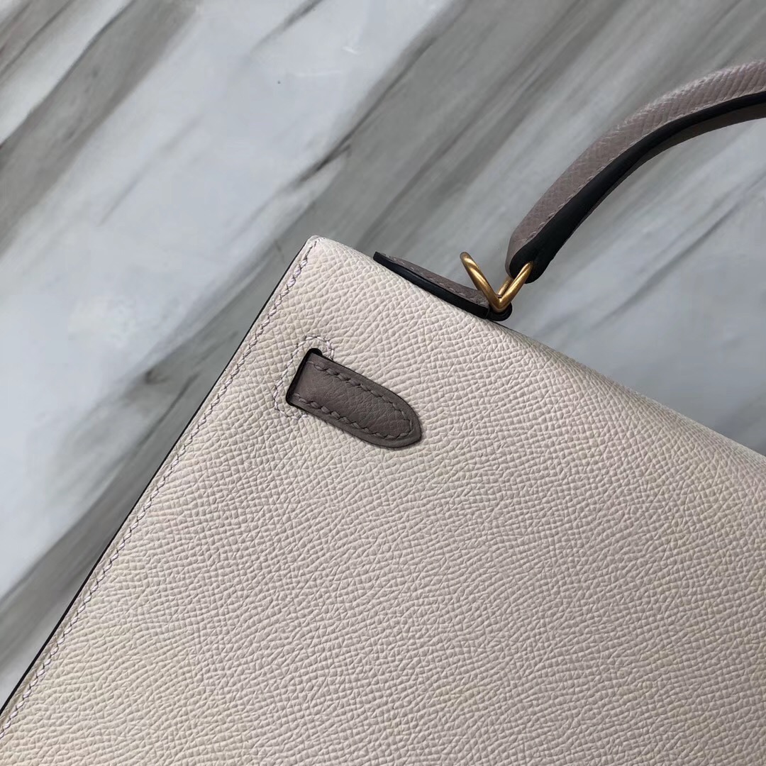 Hermes Kelly Bag 25 Epsom CK10 Craie奶昔白/M8 Gris Asphalte瀝青灰