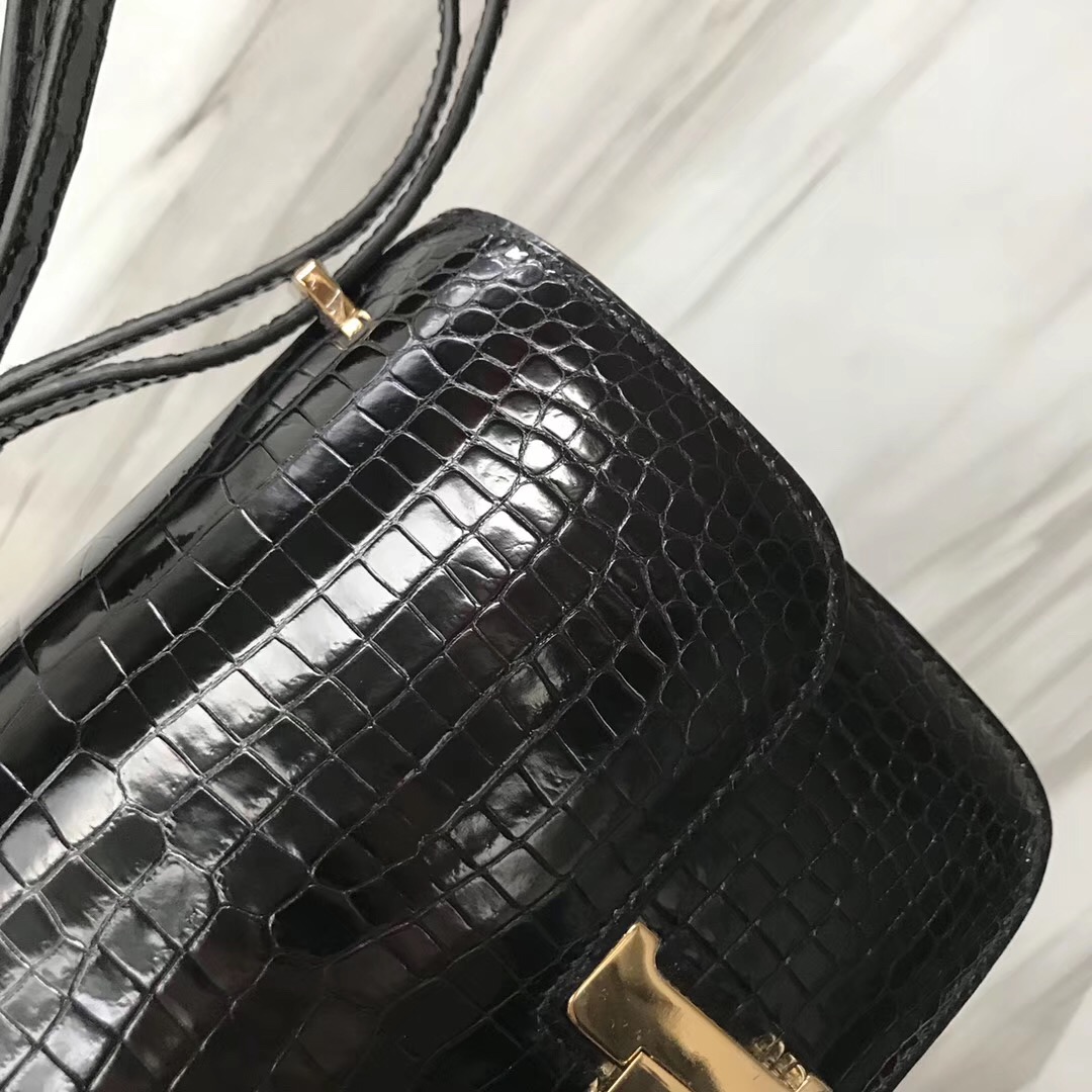 Hermes Constance 19 CK89黑色Noir HCP亮面倒V灣鱷 Shiny porosus crocodile