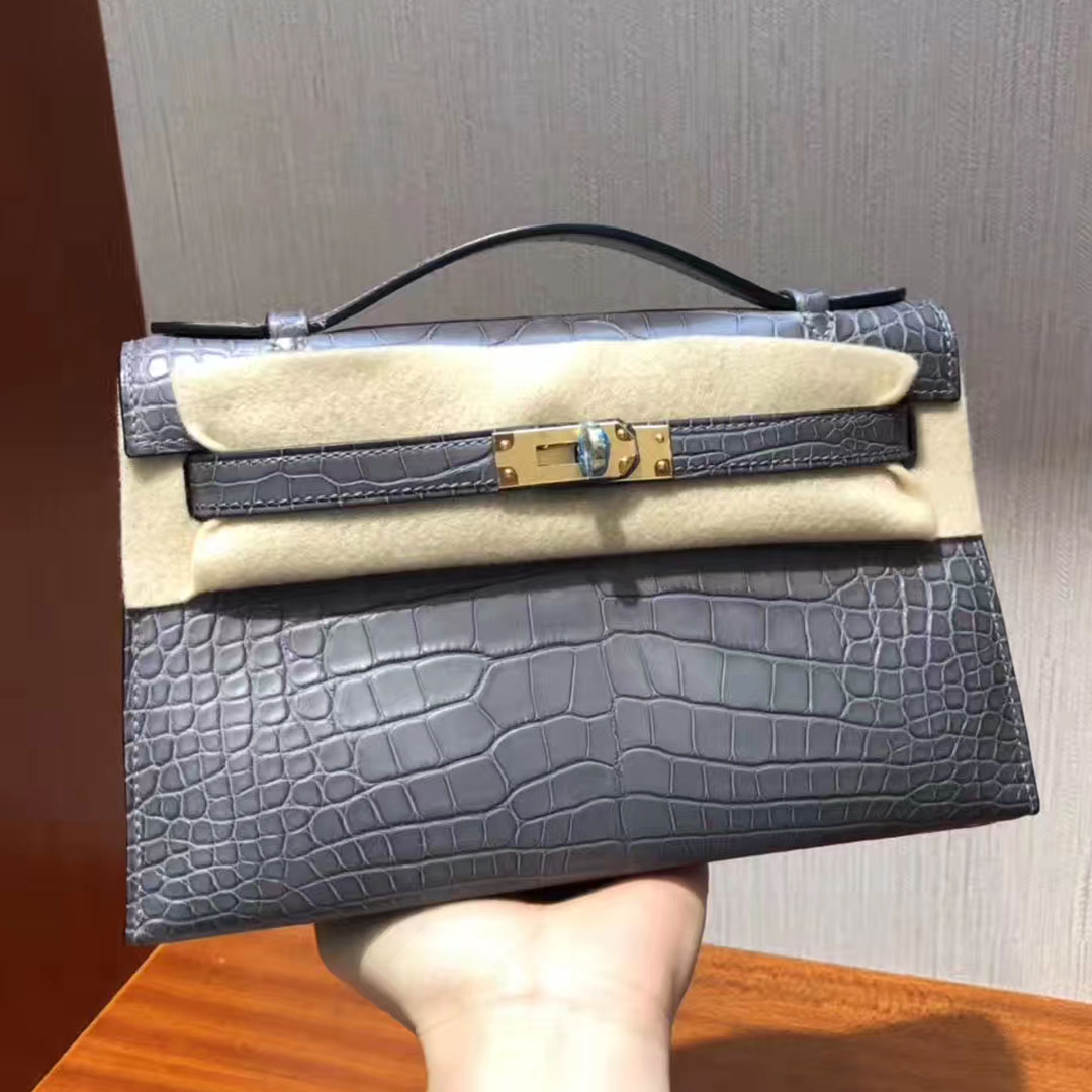 Hermes Minikelly Pochette 迷你凯莉包CK19慕斯灰 Mousse 雾面鳄鱼皮 晚宴包