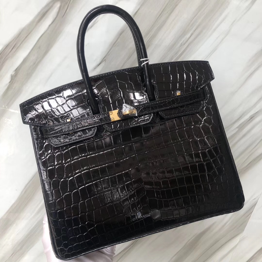 Singapore Hermes Birkin 25cm HCP亮面两点 尼罗鳄鱼CK89黑色 金扣