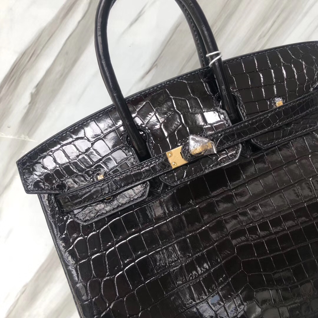 Singapore Hermes Birkin 25cm HCP亮面两点 尼罗鳄鱼CK89黑色 金扣