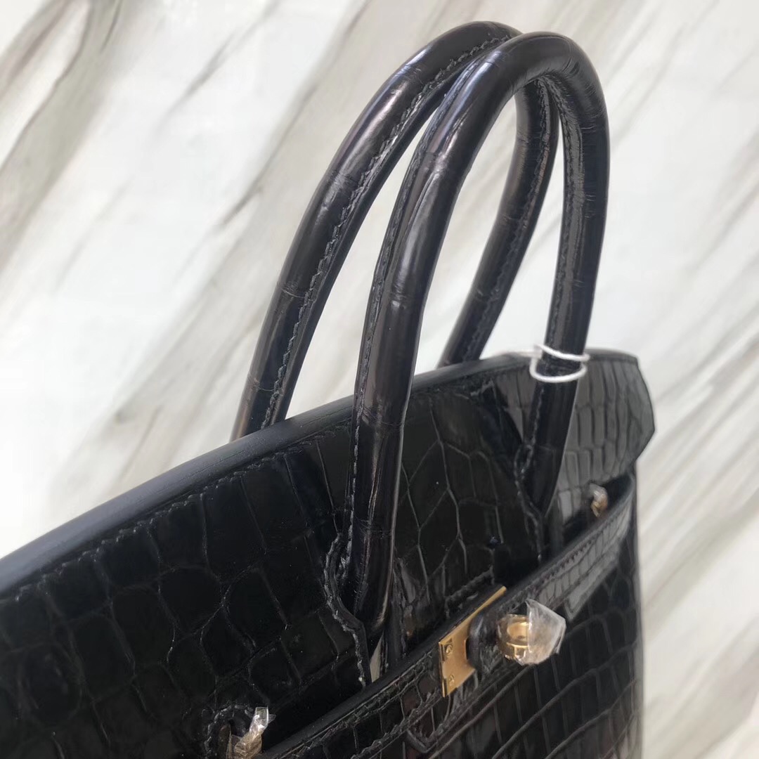 Singapore Hermes Birkin 25cm HCP亮面两点 尼罗鳄鱼CK89黑色 金扣