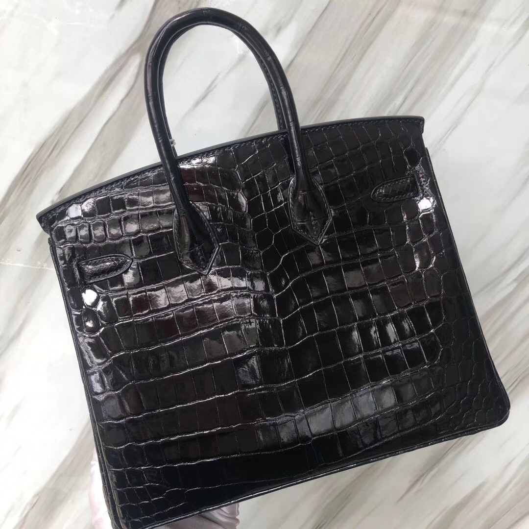 Singapore Hermes Birkin 25cm HCP亮面两点 尼罗鳄鱼CK89黑色 金扣