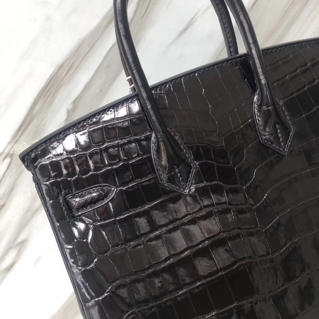 Singapore Hermes Birkin 25cm HCP亮面两点 尼罗鳄鱼CK89黑色 金扣