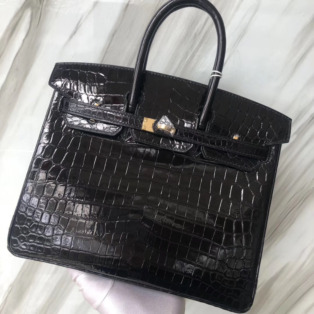 Singapore Hermes Birkin 25cm HCP亮面两点 尼罗鳄鱼CK89黑色 金扣