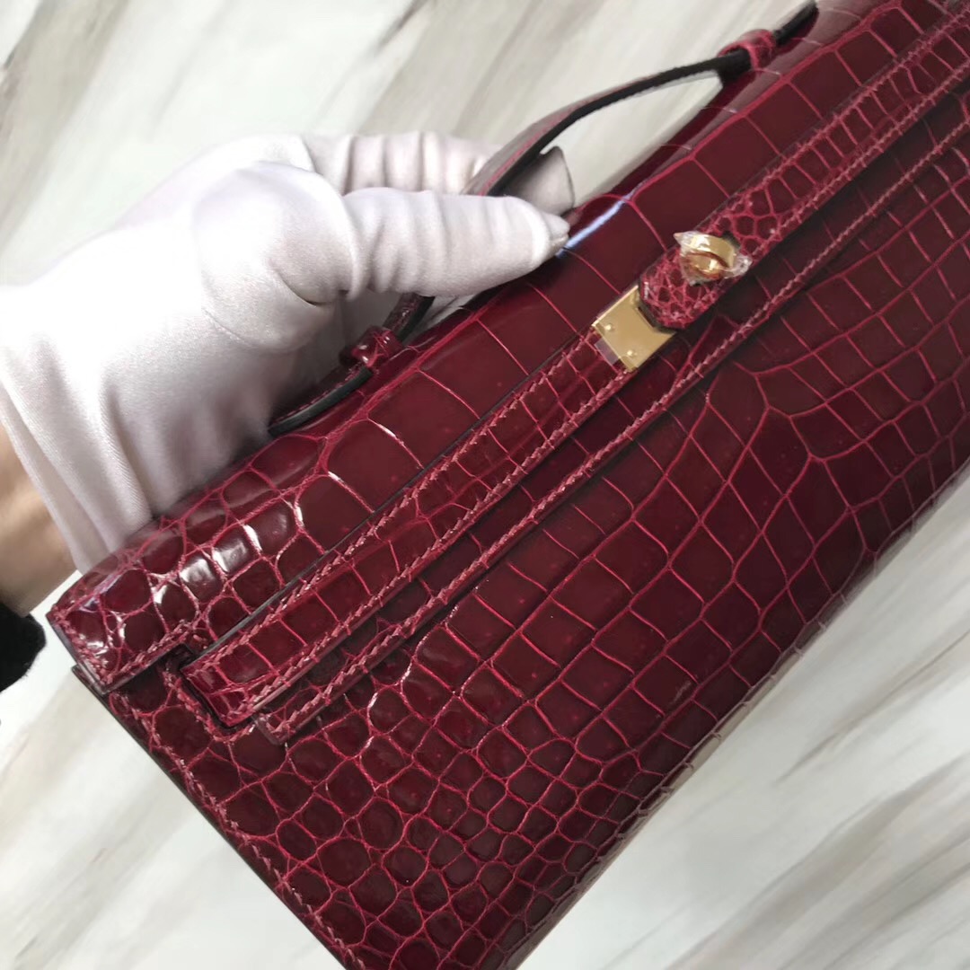 Malaysia Hermes Kellycut 31cm CK57波爾多酒紅Bordeaux HCP亮面倒V澳洲灣鱷