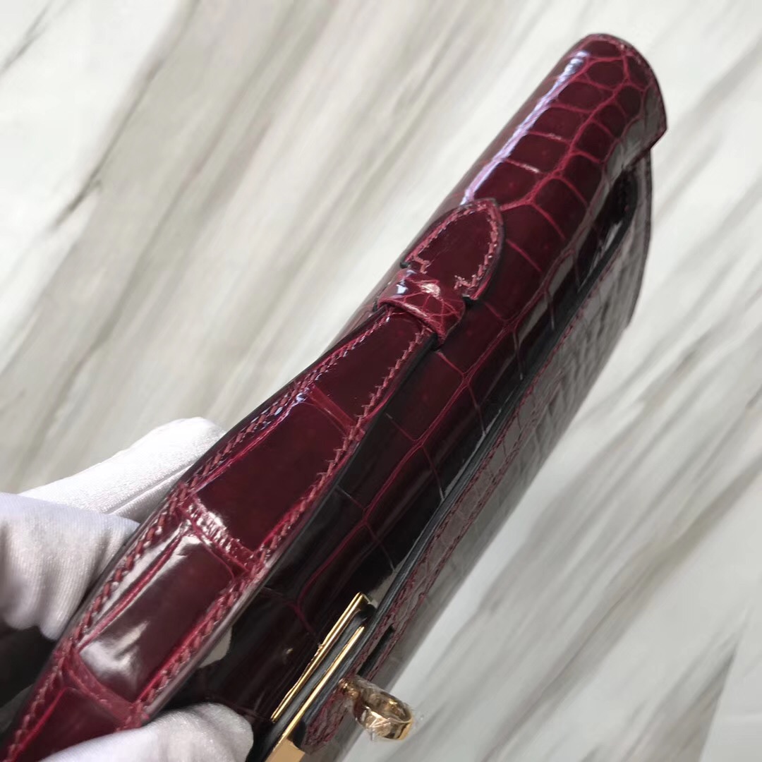 Malaysia Hermes Kellycut 31cm CK57波爾多酒紅Bordeaux HCP亮面倒V澳洲灣鱷