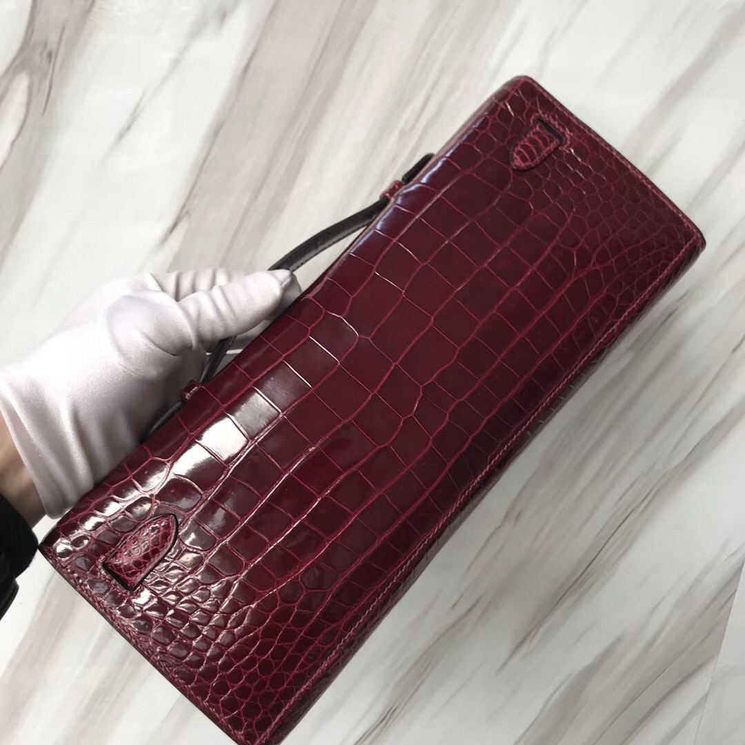 Malaysia Hermes Kellycut 31cm CK57波爾多酒紅Bordeaux HCP亮面倒V澳洲灣鱷