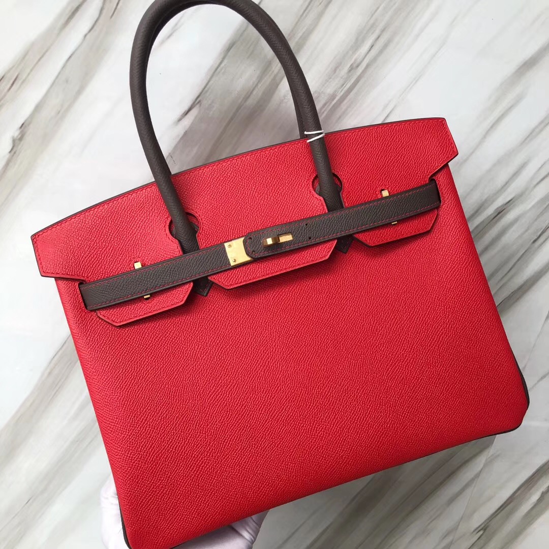 Hermes Birkin 30 Epsom S5番茄紅rouge tomate/8F錫器灰Etain 拉絲金扣