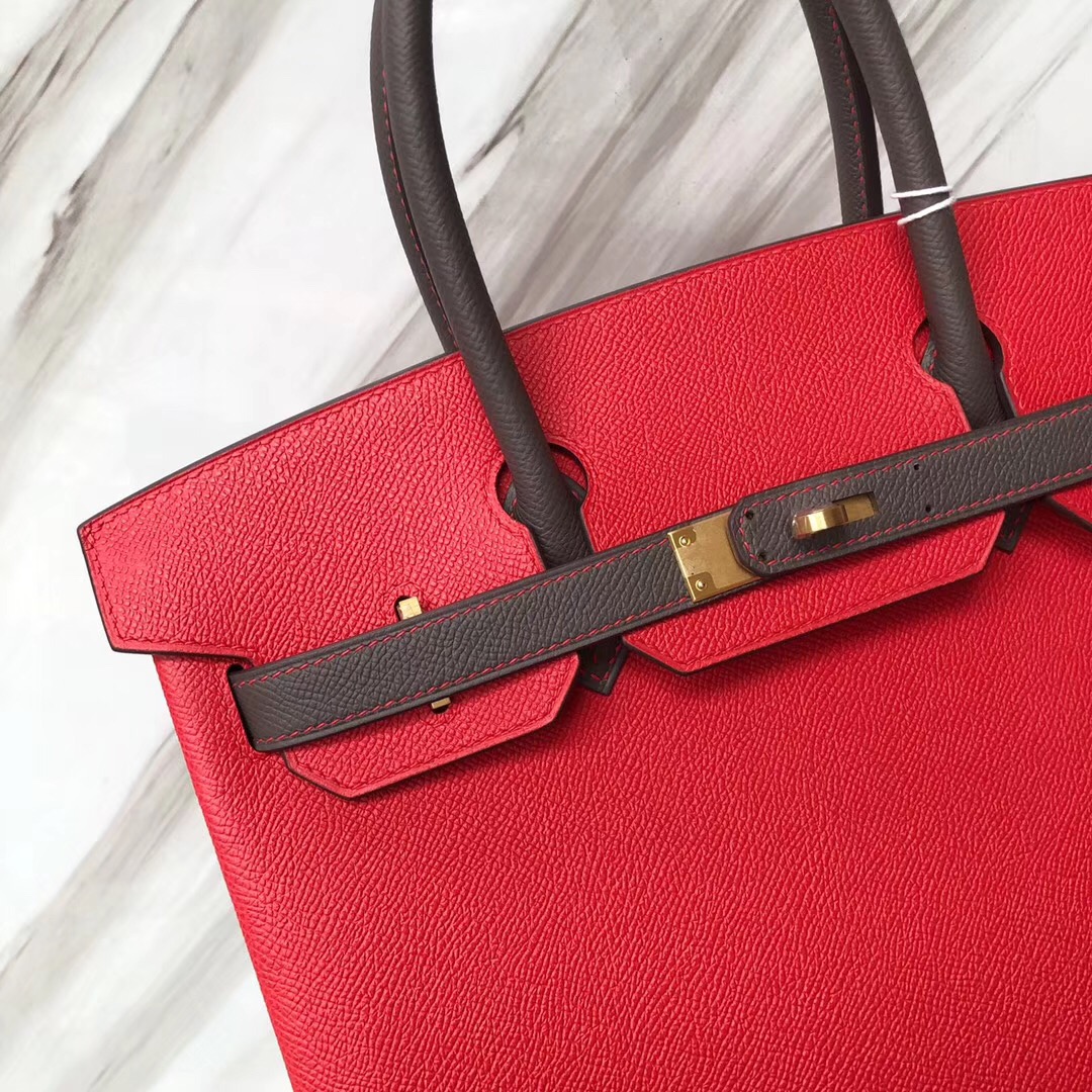 Hermes Birkin 30 Epsom S5番茄紅rouge tomate/8F錫器灰Etain 拉絲金扣