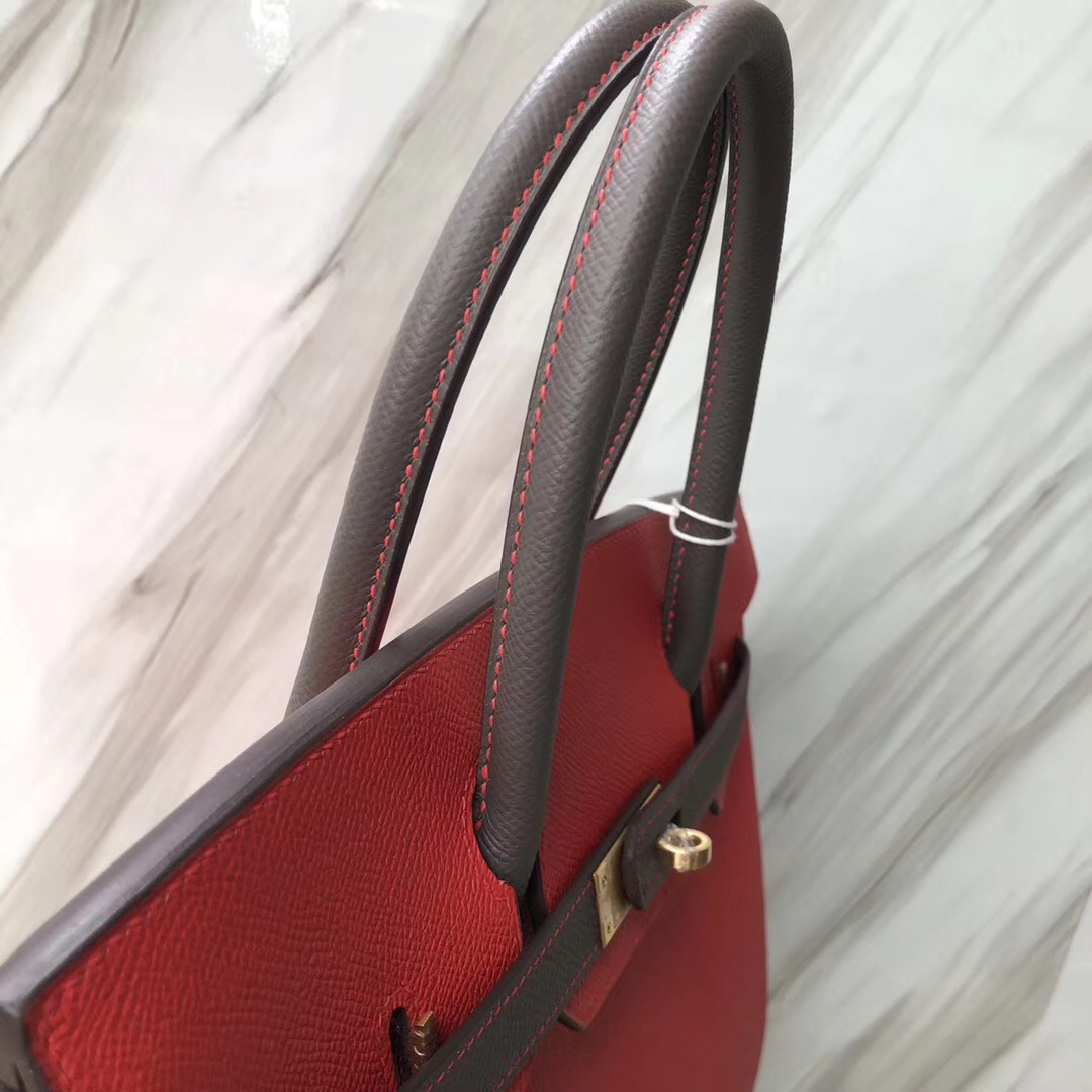 Hermes Birkin 30 Epsom S5番茄紅rouge tomate/8F錫器灰Etain 拉絲金扣