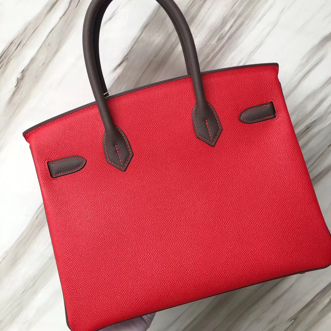 Hermes Birkin 30 Epsom S5番茄紅rouge tomate/8F錫器灰Etain 拉絲金扣