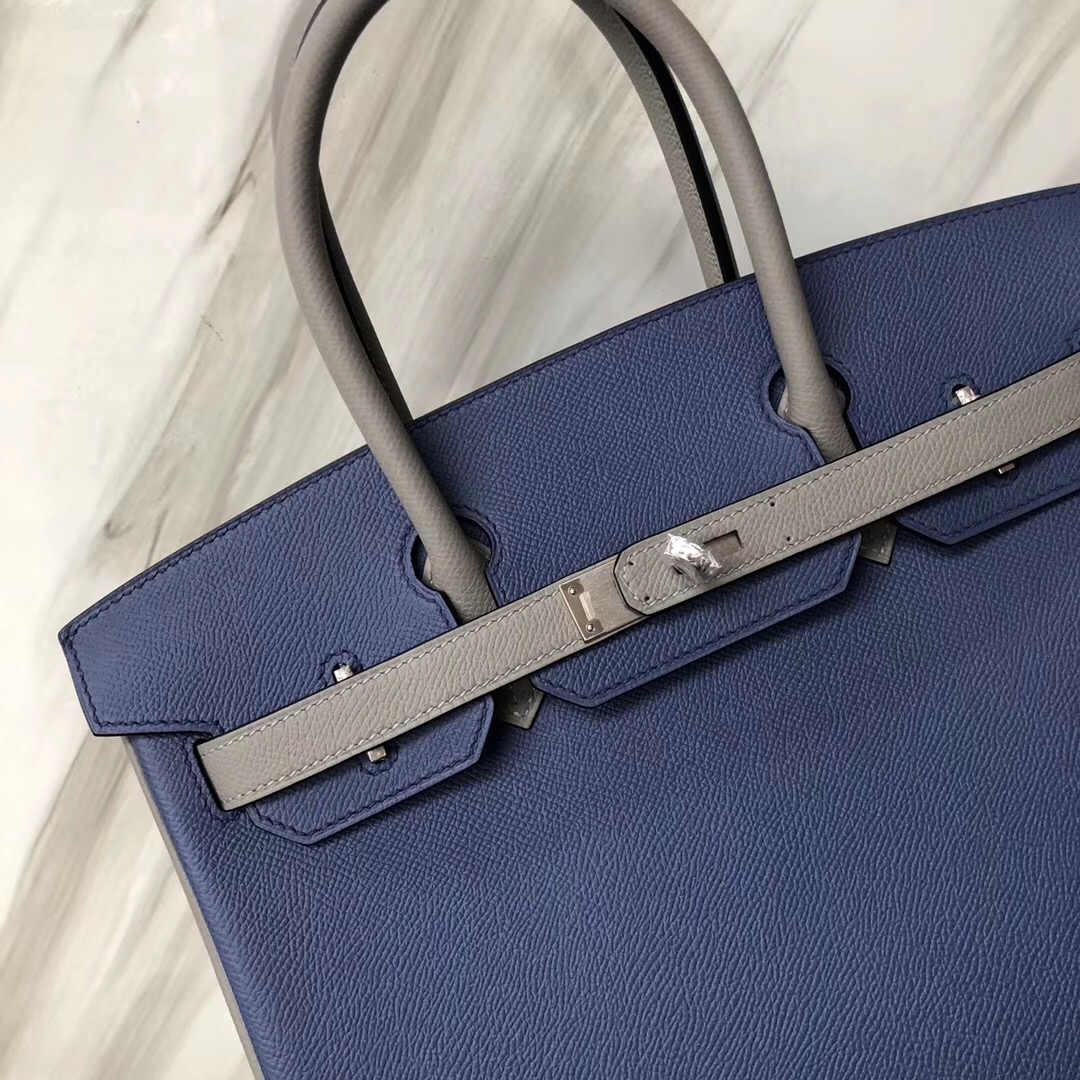 Hermes Birkin 30 Epsom CCR2瑪瑙藍blue agate/4Z海鷗灰Gris Mouette