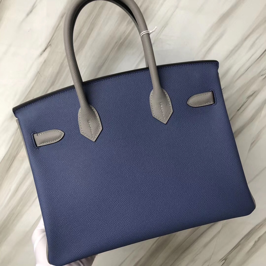 Hermes Birkin 30 Epsom CCR2瑪瑙藍blue agate/4Z海鷗灰Gris Mouette