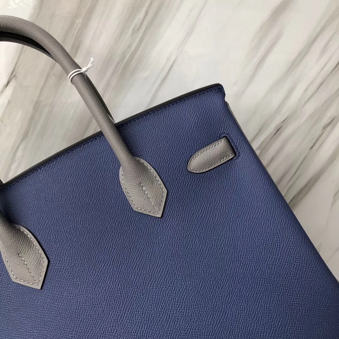 Hermes Birkin 30 Epsom CCR2瑪瑙藍blue agate/4Z海鷗灰Gris Mouette