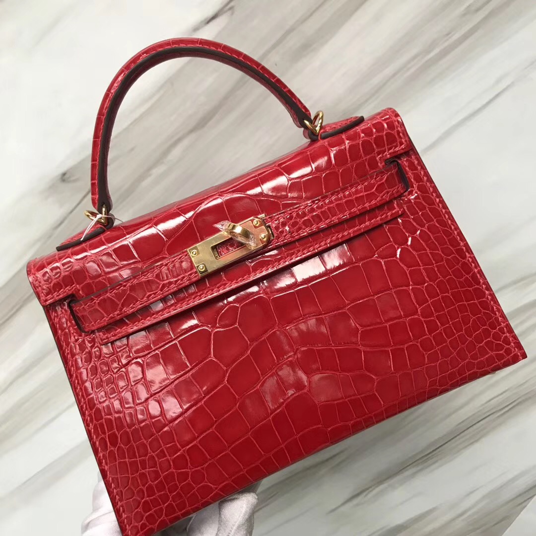 Malaysia Hermes MiniKelly CK95法拉利紅 Rouge Braise 亮面兩點 尼羅鱷