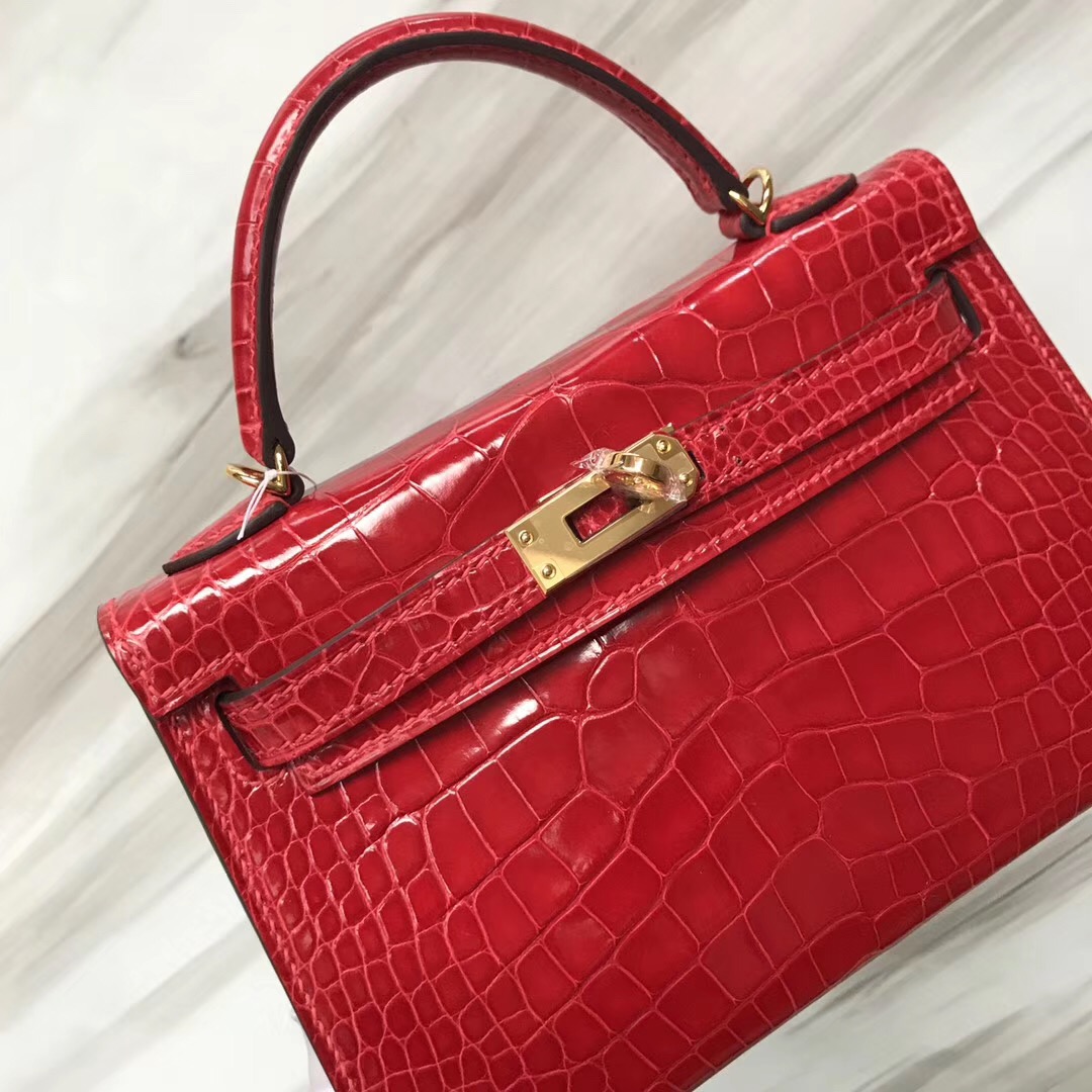 Malaysia Hermes MiniKelly CK95法拉利紅 Rouge Braise 亮面兩點 尼羅鱷