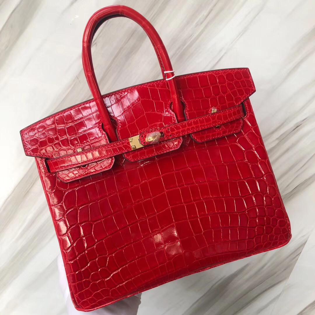 Hermes Birkin Bag 25cm 亮面兩點 尼羅鱷魚 CK95法拉利紅 Braise