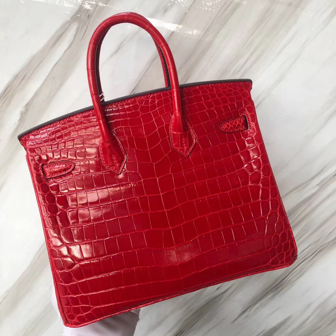 Hermes Birkin Bag 25cm 亮面兩點 尼羅鱷魚 CK95法拉利紅 Braise