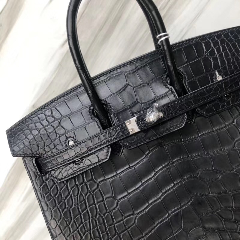 愛馬仕鉑金包 Hermes Birkin Bag 25cm CK89黑色 Noir 霧面方塊 美洲鱷魚