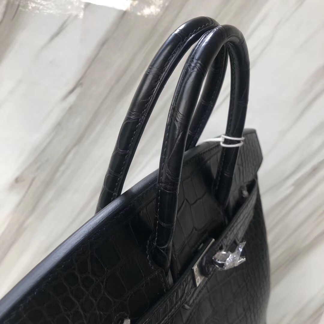 愛馬仕鉑金包 Hermes Birkin Bag 25cm CK89黑色 Noir 霧面方塊 美洲鱷魚