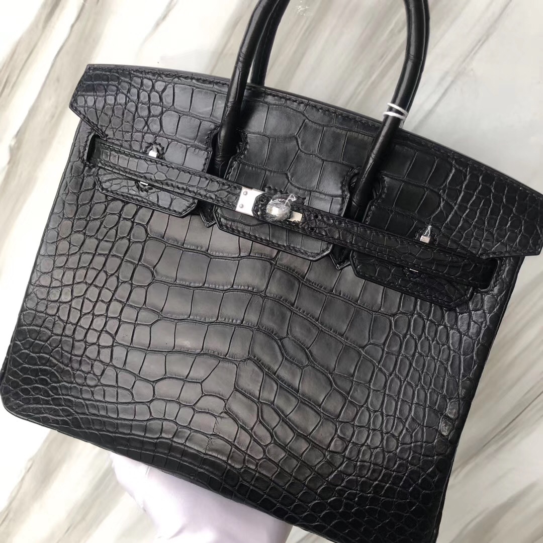 愛馬仕鉑金包 Hermes Birkin Bag 25cm CK89黑色 Noir 霧面方塊 美洲鱷魚