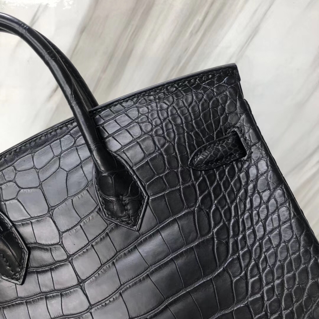 愛馬仕鉑金包 Hermes Birkin Bag 25cm CK89黑色 Noir 霧面方塊 美洲鱷魚