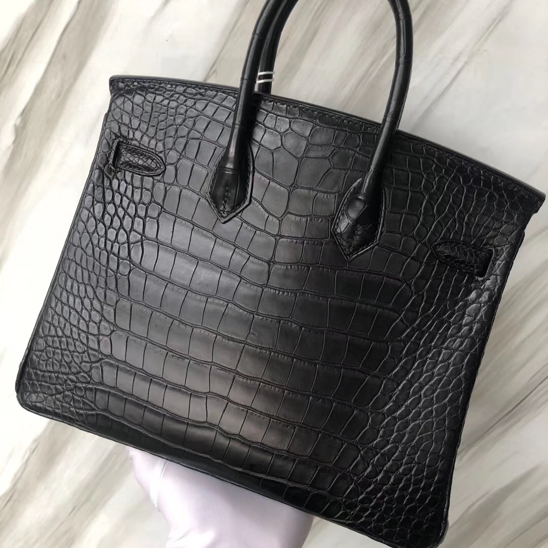 愛馬仕鉑金包 Hermes Birkin Bag 25cm CK89黑色 Noir 霧面方塊 美洲鱷魚