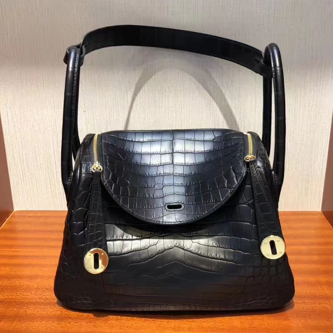 愛馬仕琳迪包定制Hermes lindy Bag 26 CK89黑色 Noir 霧面兩點鱷魚