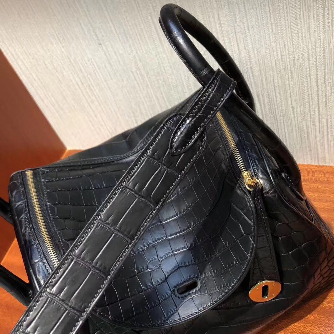 愛馬仕琳迪包定制Hermes lindy Bag 26 CK89黑色 Noir 霧面兩點鱷魚