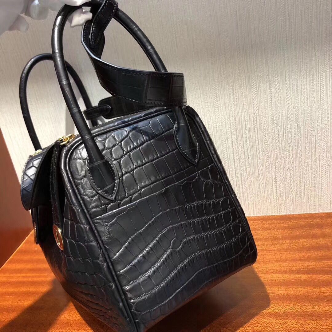 愛馬仕琳迪包定制Hermes lindy Bag 26 CK89黑色 Noir 霧面兩點鱷魚