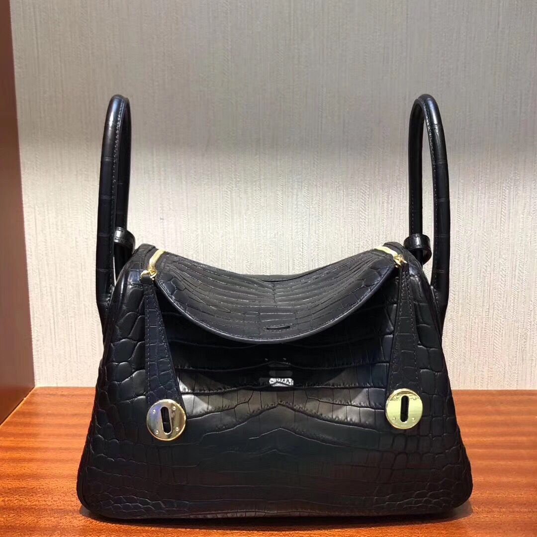 愛馬仕琳迪包定制Hermes lindy Bag 26 CK89黑色 Noir 霧面兩點鱷魚