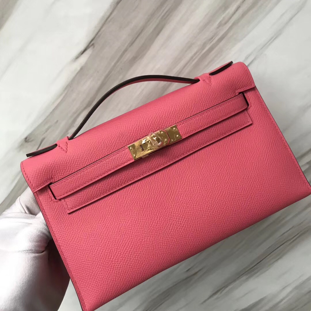 Malaysia Hermes MiniKelly Pochette 22cm 8W新唇膏粉 Rose azalee Epsom