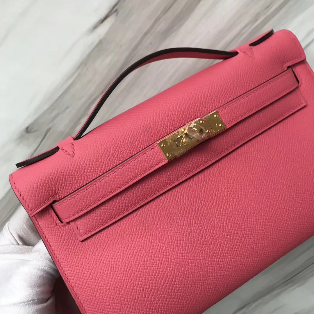 Malaysia Hermes MiniKelly Pochette 22cm 8W新唇膏粉 Rose azalee Epsom