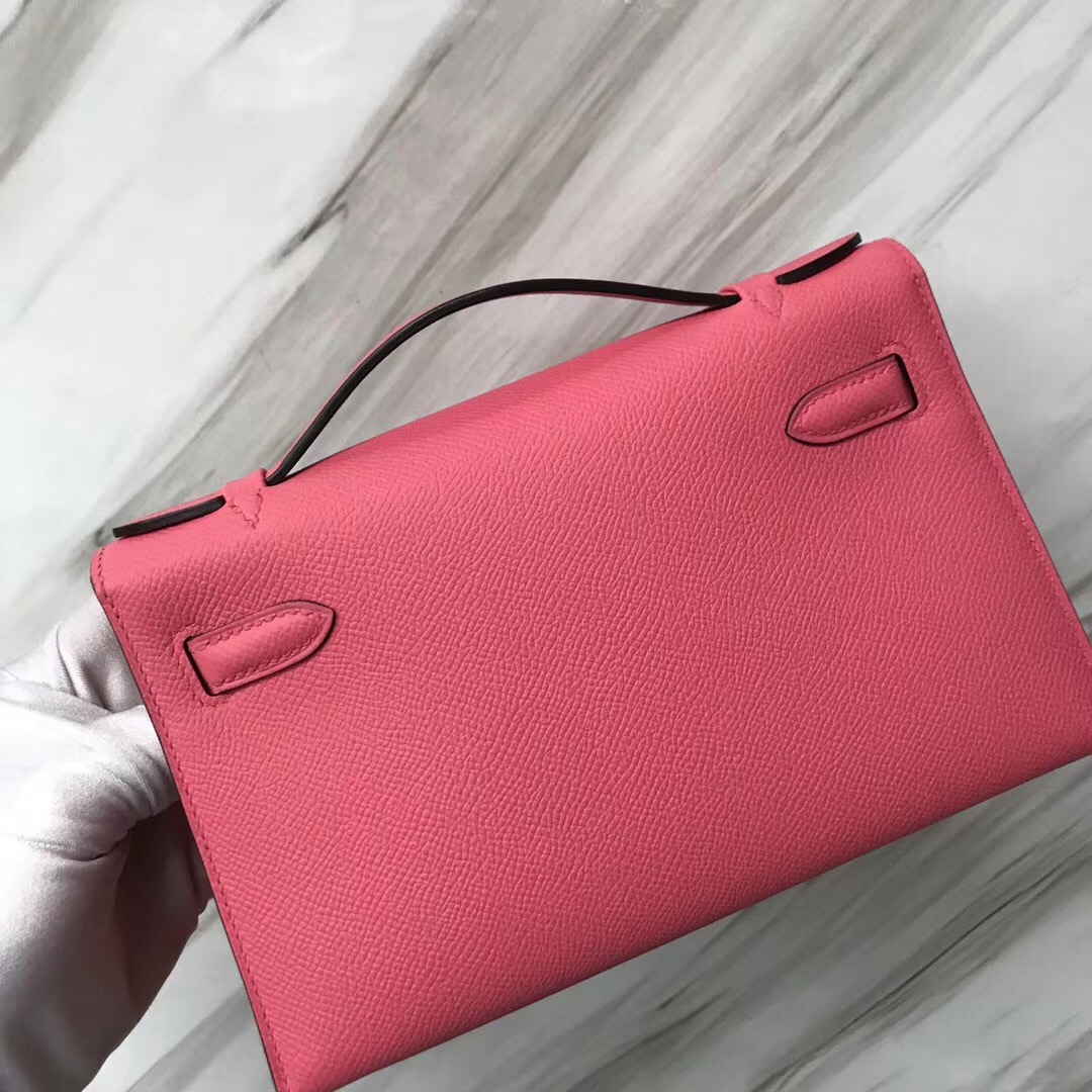 Malaysia Hermes MiniKelly Pochette 22cm 8W新唇膏粉 Rose azalee Epsom