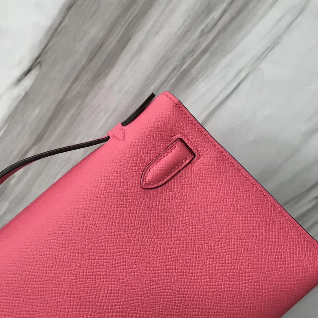 Malaysia Hermes MiniKelly Pochette 22cm 8W新唇膏粉 Rose azalee Epsom