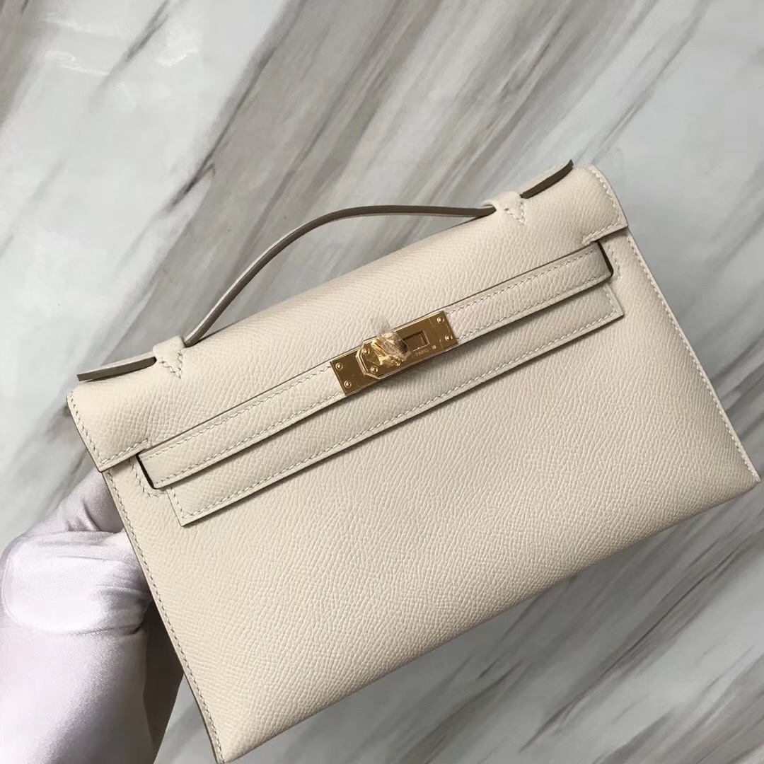 Malaysia Hermes MiniKelly Pochette 22cm CK10奶昔白 Craie Epsom 皮