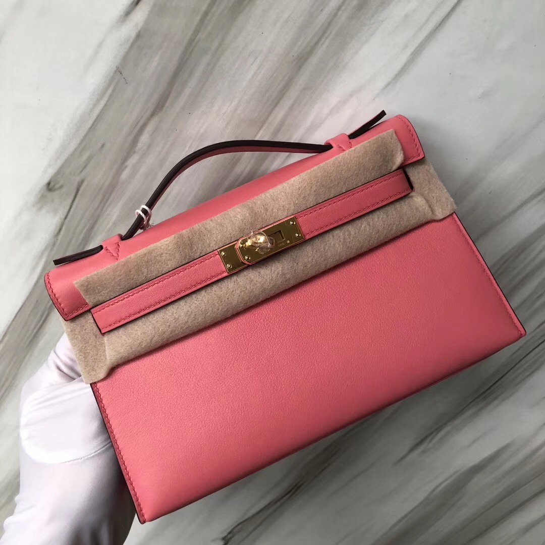 Malaysia Hermes MiniKelly Pochette Swift皮 8W新唇膏粉 Rose azalee