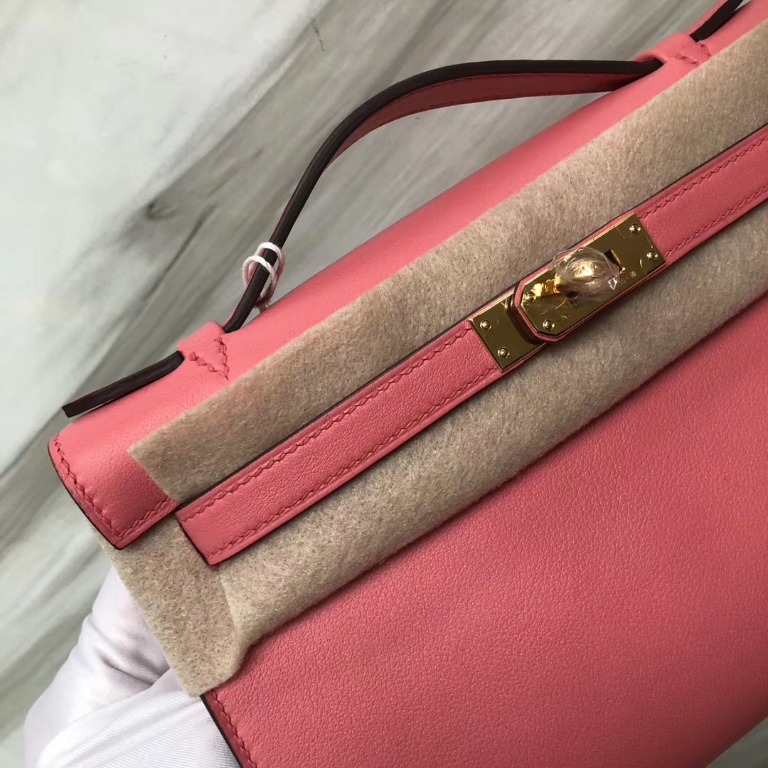 Malaysia Hermes MiniKelly Pochette Swift皮 8W新唇膏粉 Rose azalee