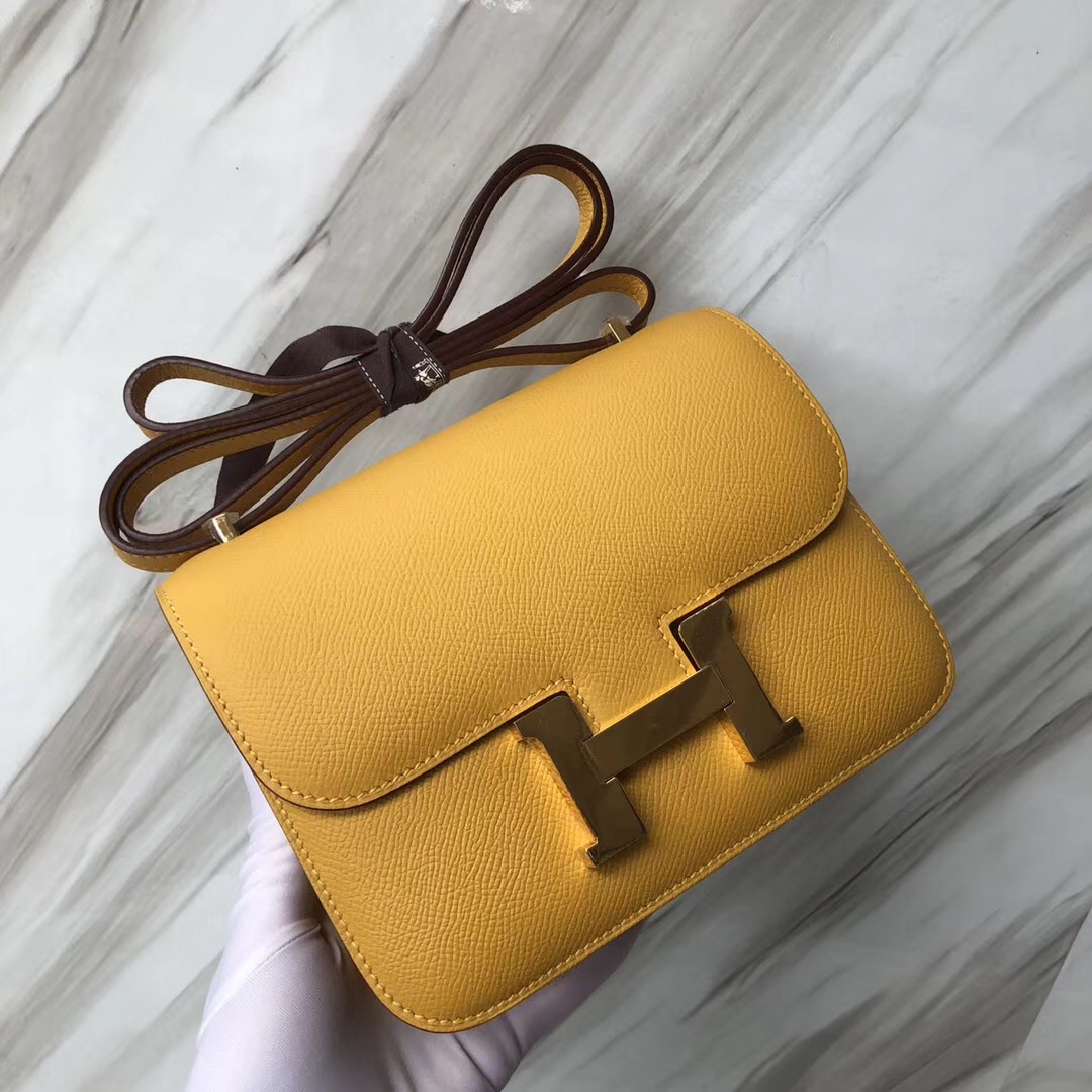 Hermes Constance 19cm 康康空姐包 9D琥珀黃 Jaune Amber Epsom皮