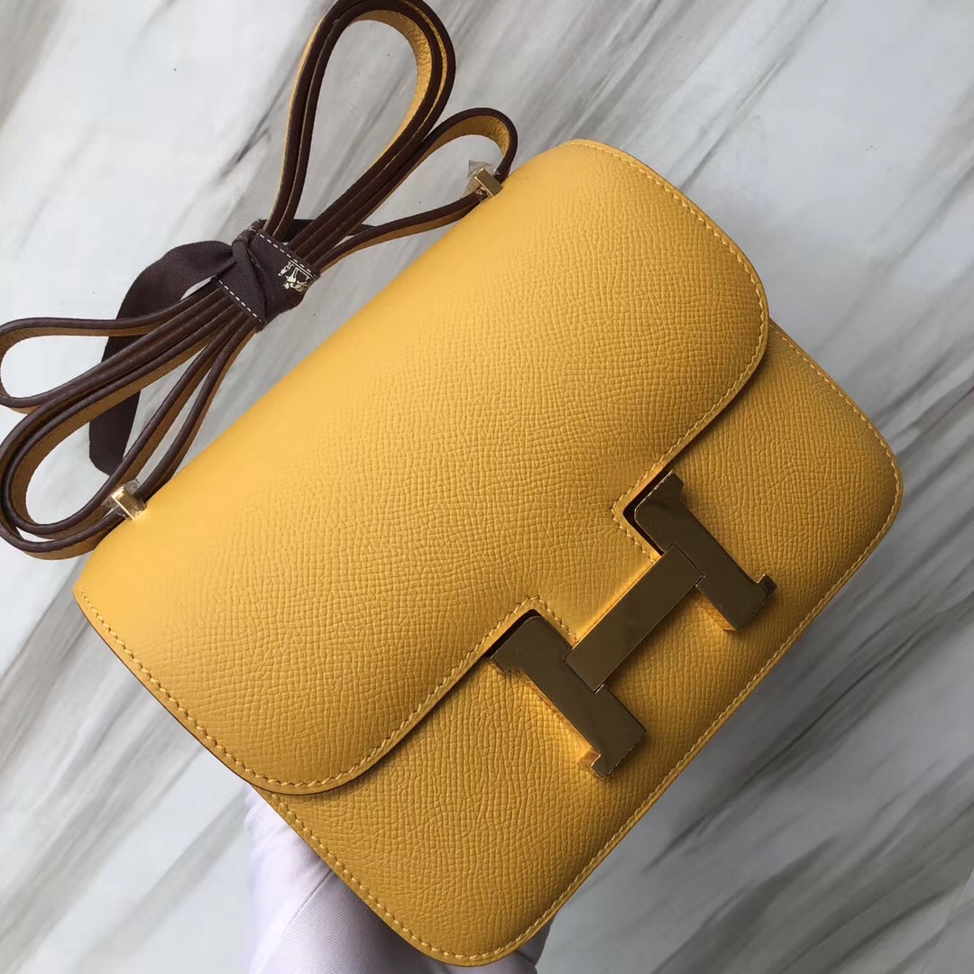 Hermes Constance 19cm 康康空姐包 9D琥珀黃 Jaune Amber Epsom皮