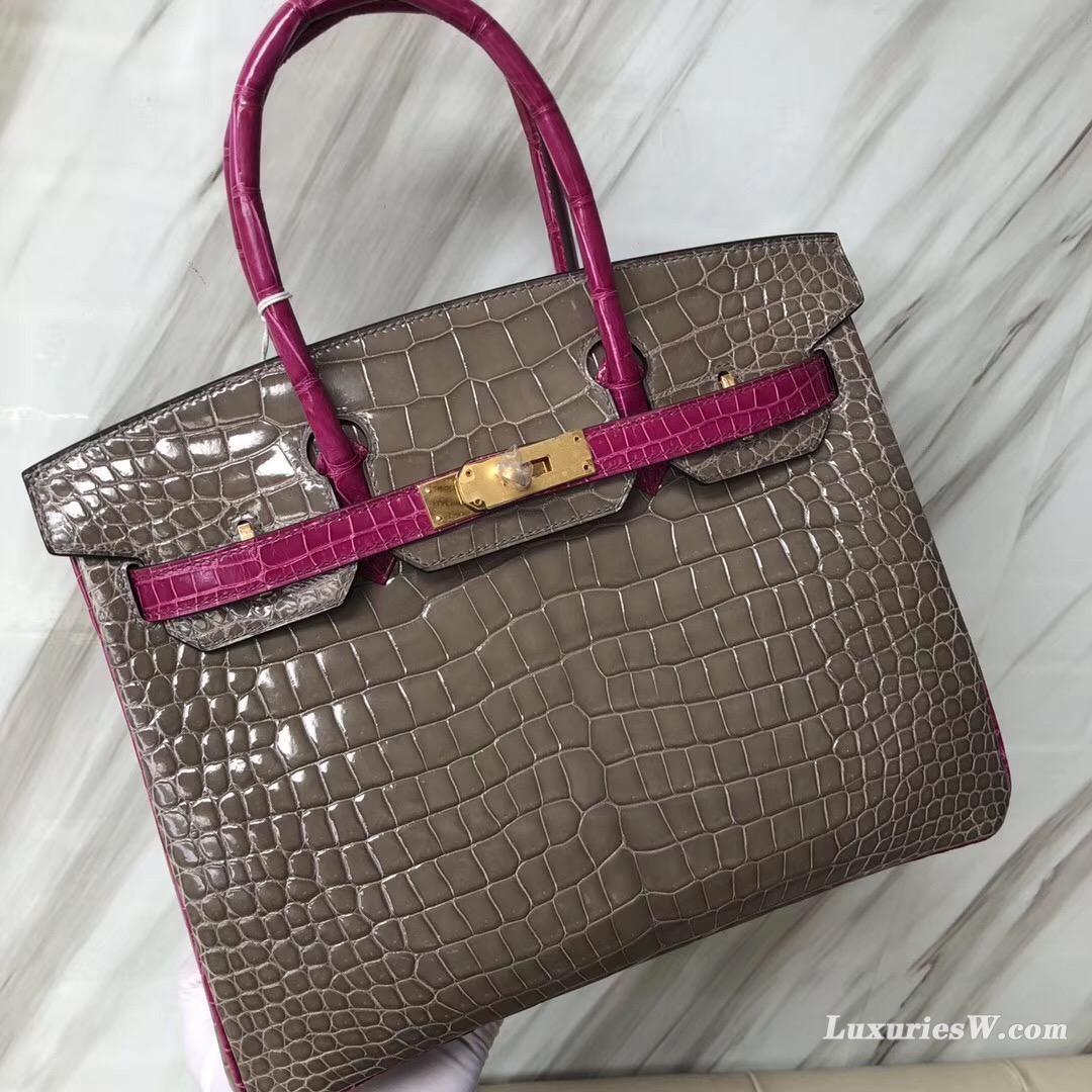 Hermes Birkin 30cm HSS CK81斑鳩灰拼 J5天方夜譚粉紫 HCP亮面倒V澳洲鱷