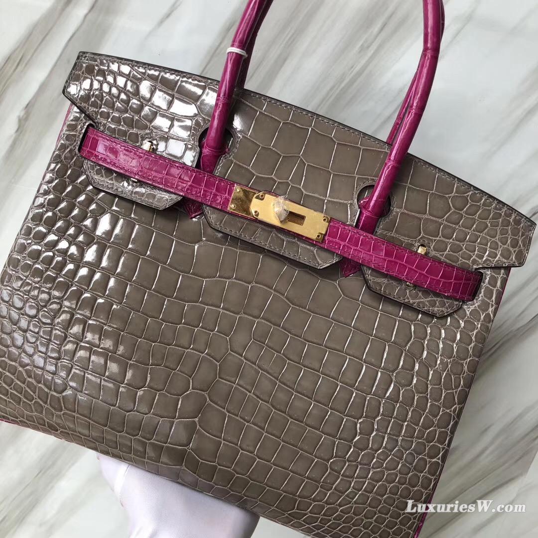 Hermes Birkin 30cm HSS CK81斑鳩灰拼 J5天方夜譚粉紫 HCP亮面倒V澳洲鱷