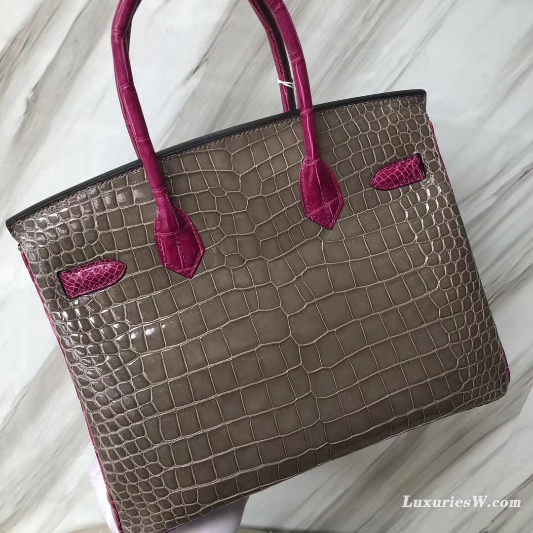 Hermes Birkin 30cm HSS CK81斑鳩灰拼 J5天方夜譚粉紫 HCP亮面倒V澳洲鱷