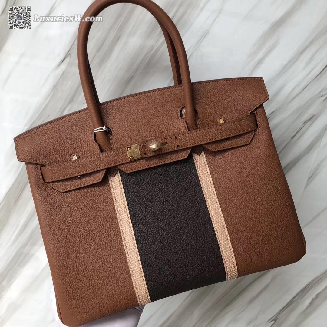 Hermes HSS Birkin 30cm Togo土黃色/CK88石墨灰Graphite/蜥蜴皮杏色