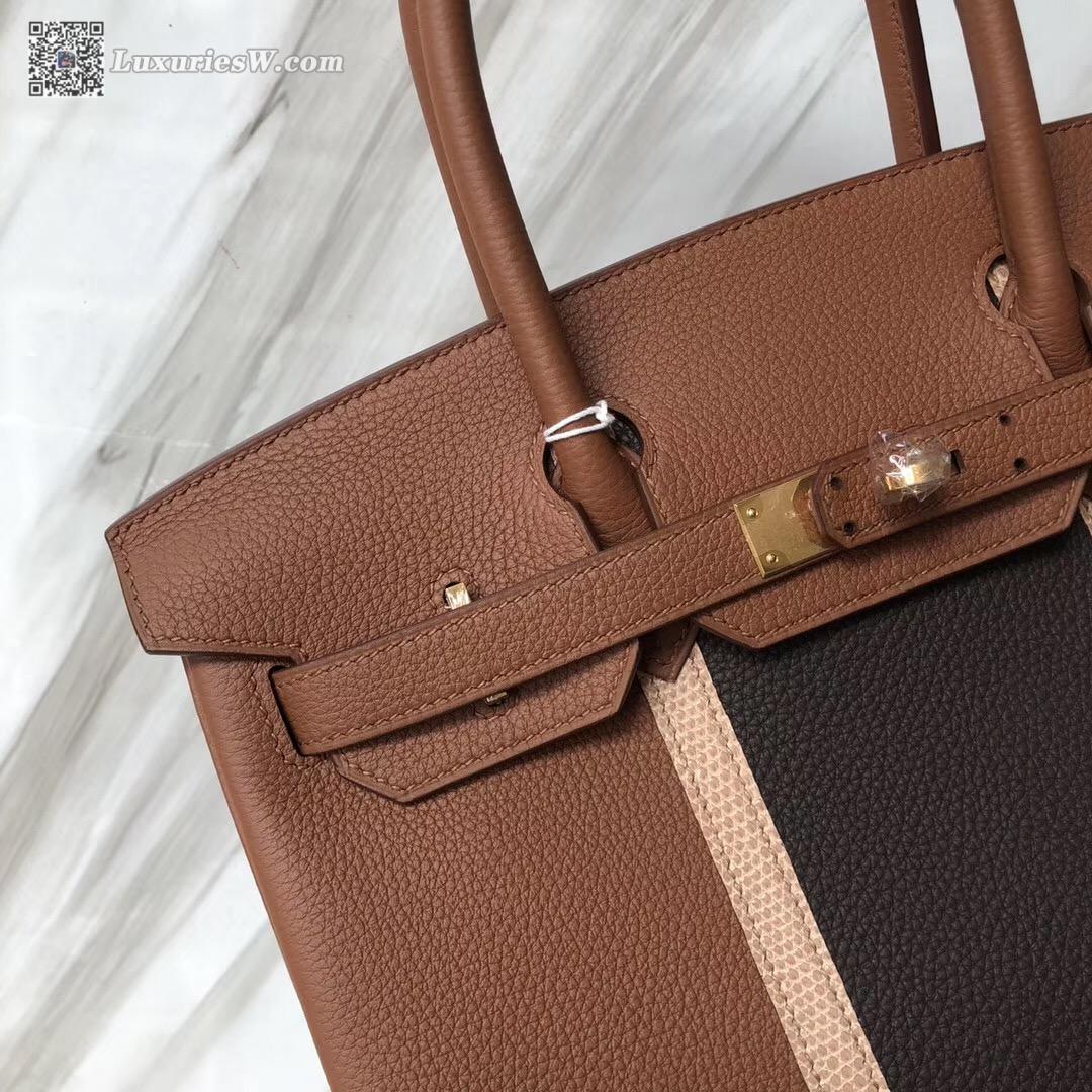 Hermes HSS Birkin 30cm Togo土黃色/CK88石墨灰Graphite/蜥蜴皮杏色