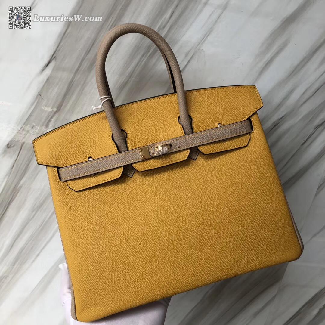 愛馬仕澳門四季全新店 Hermes Birkin25 Epsom 9D Jaune Amber/S2風衣灰Trench