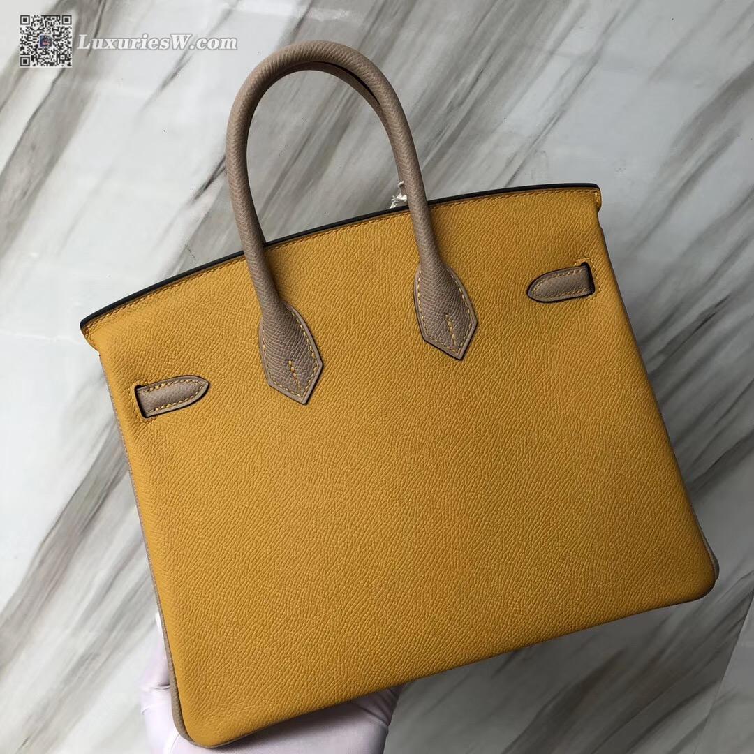 愛馬仕澳門四季全新店 Hermes Birkin25 Epsom 9D Jaune Amber/S2風衣灰Trench