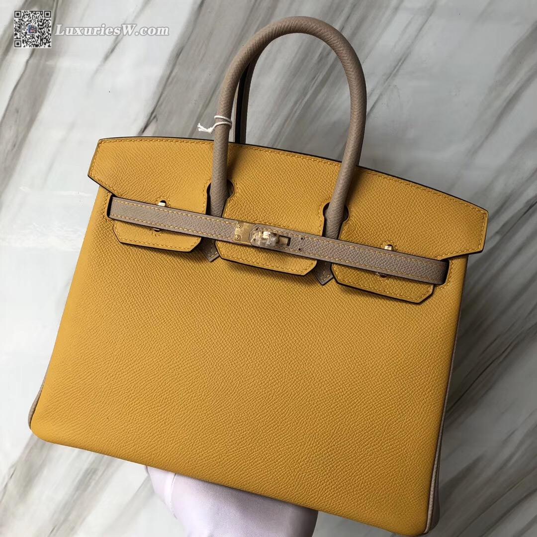 愛馬仕澳門四季全新店 Hermes Birkin25 Epsom 9D Jaune Amber/S2風衣灰Trench