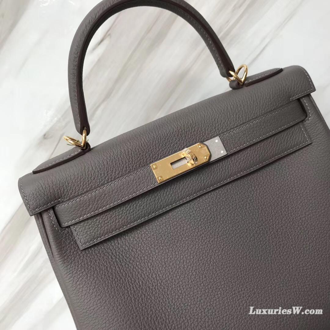 愛馬仕2019刻印D刻 Hermes 8F錫器灰 Etain Kelly 28 Togo小牛皮